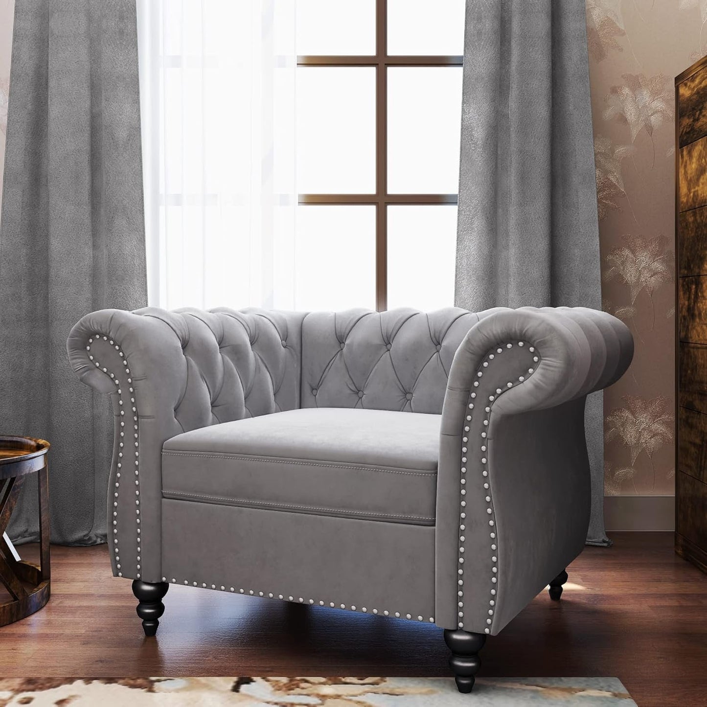 3-Piece Living Room Sectional Sofa Set, Upholstered Sofa Modern Sofa Couches Set Style Button Tufted, Velvet Chesterfield Sofa for Living Room Apartment, 1+2+3 Seat Grey