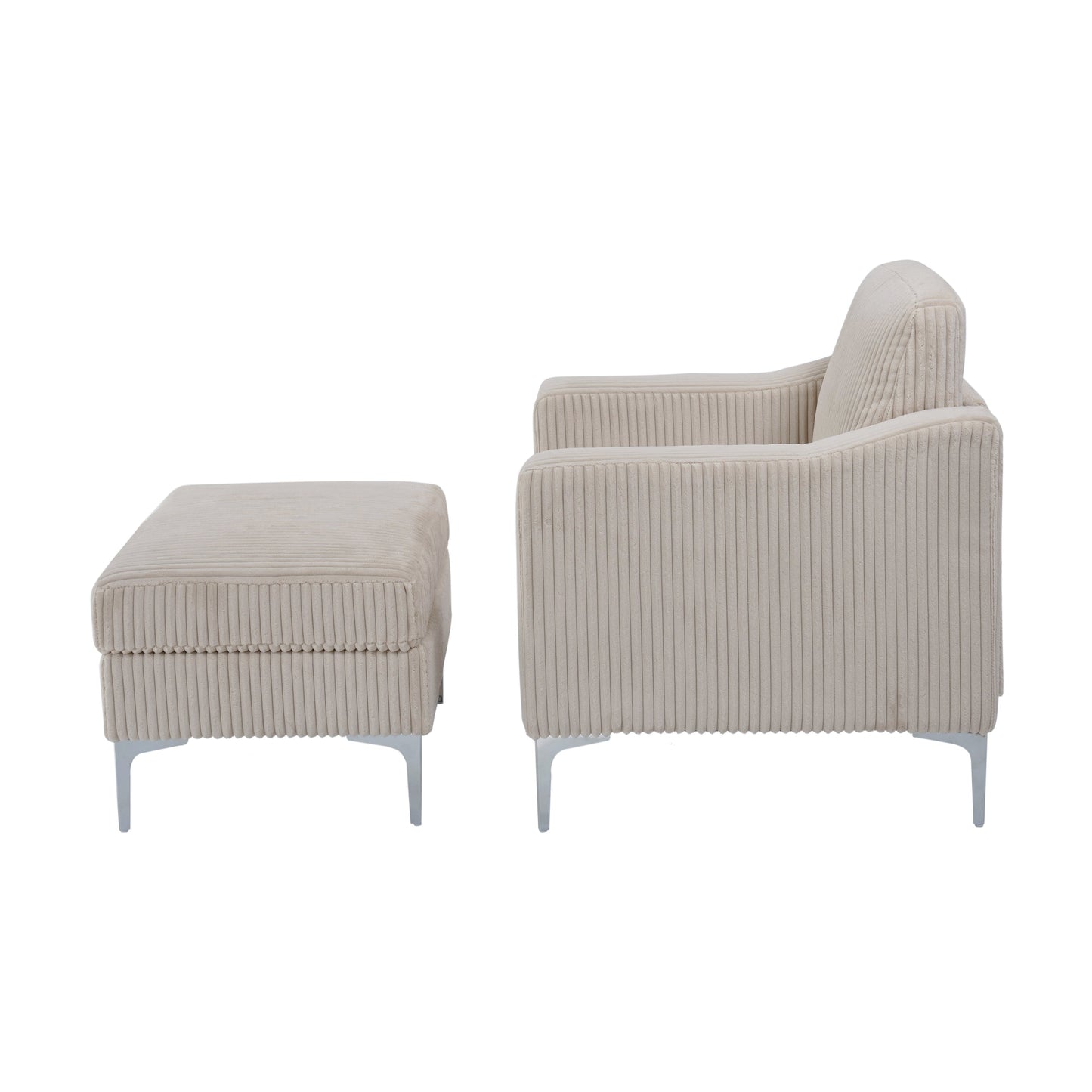 Convertible Sectional Corduroy Sofa with Storage Ottoman,Modular Sectional Sofa,Beige