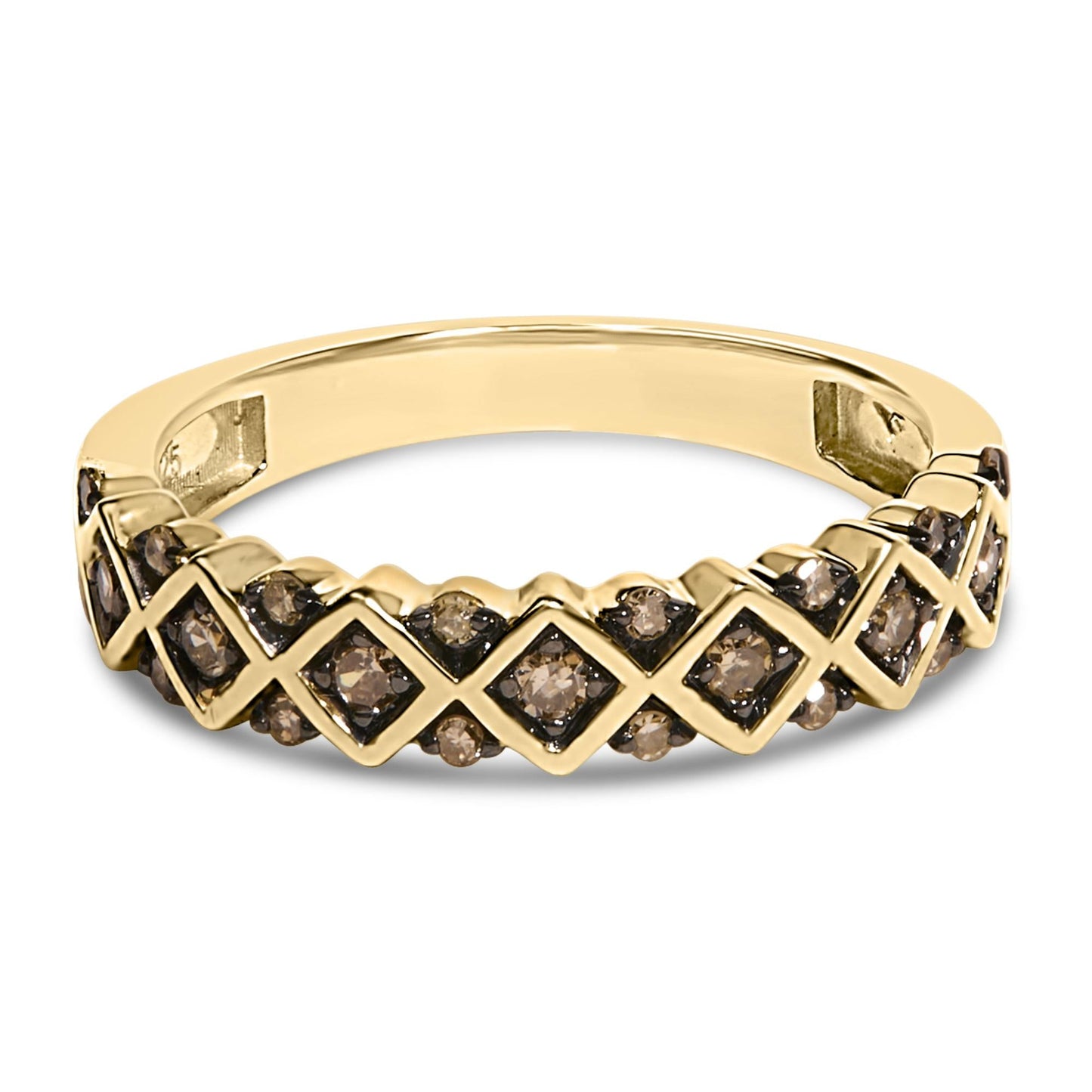 10K Yellow Gold Plated .925 Sterling Silver 1/4 Cttw Champagne Diamond Geometric Band Ring