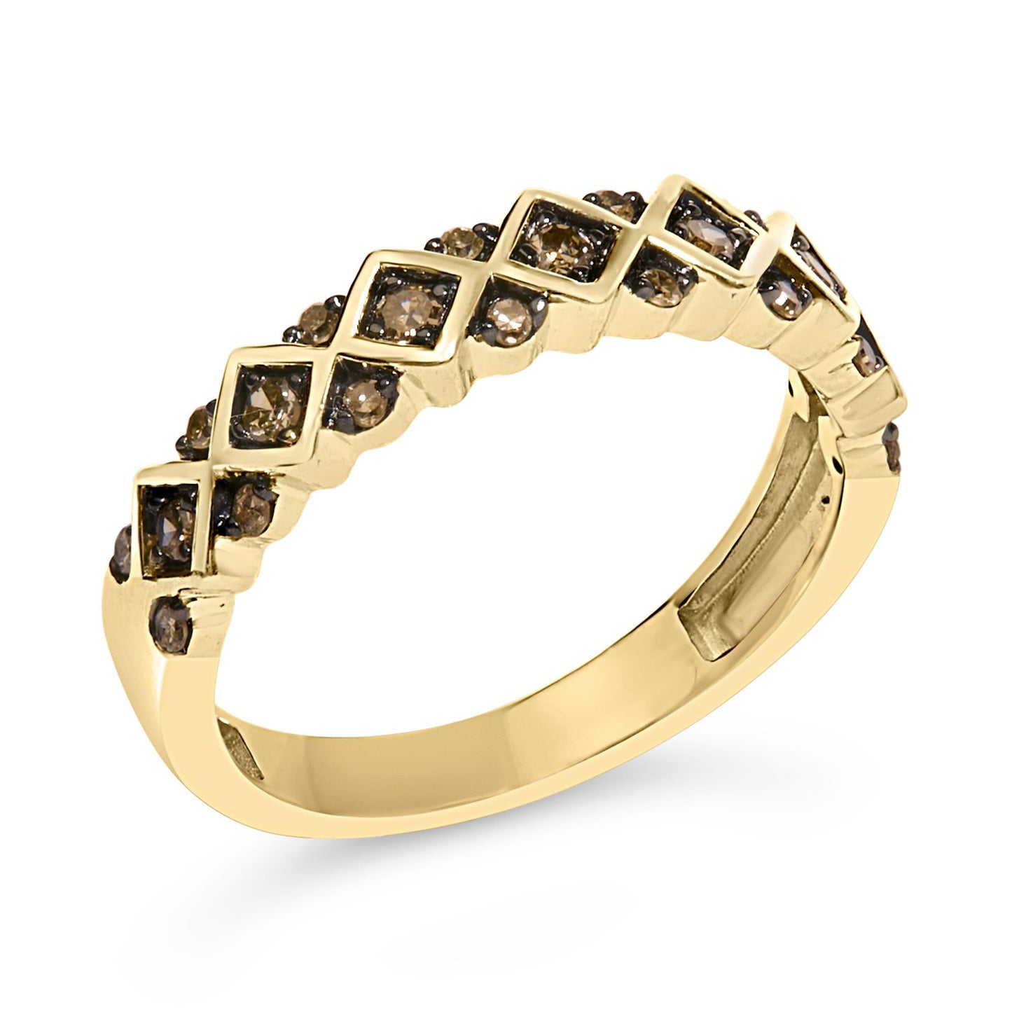 10K Yellow Gold Plated .925 Sterling Silver 1/4 Cttw Champagne Diamond Geometric Band Ring