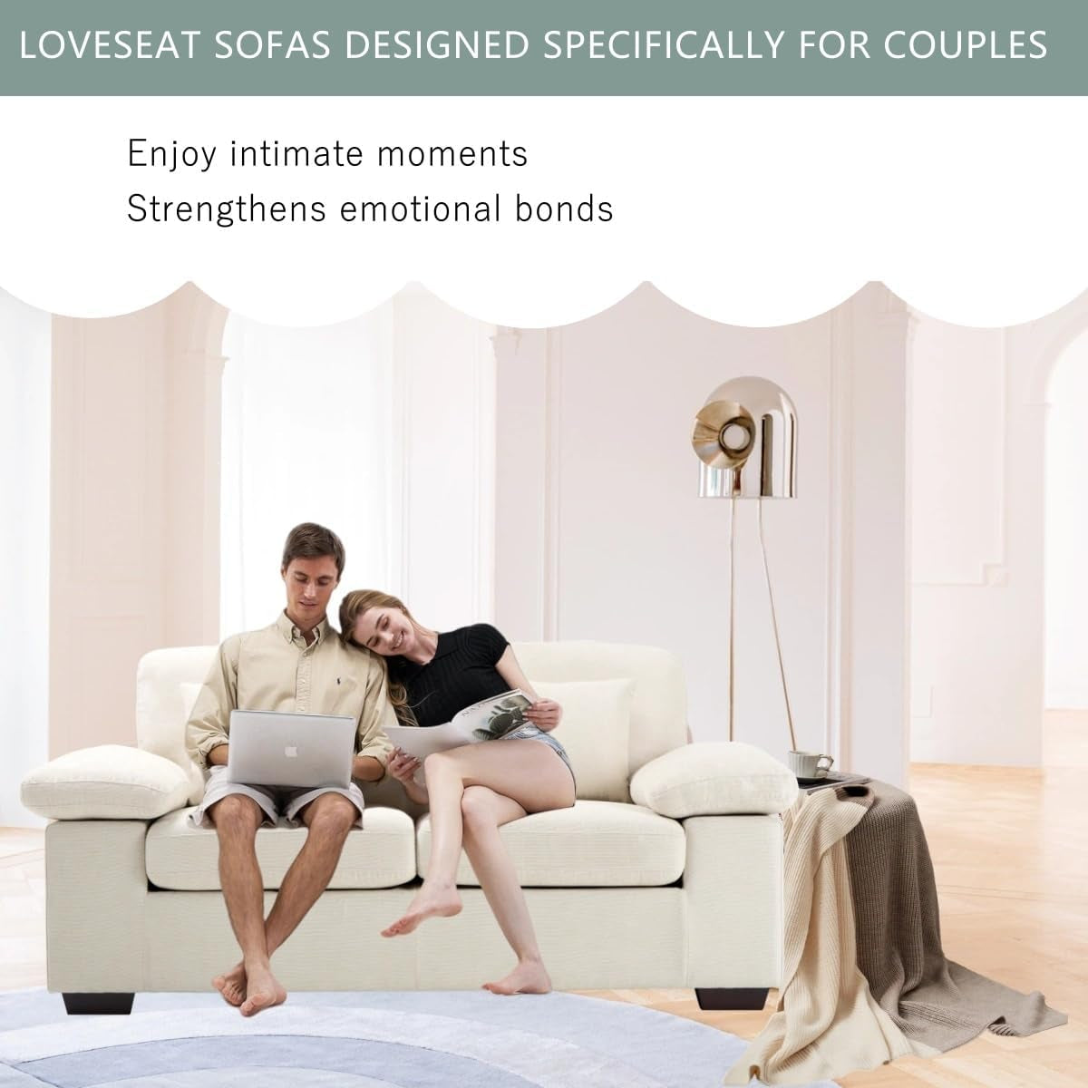 Living Room Loveseat Sofa Couch, 73" Love Seat Couch Sofa, Upholstered Chenille Living Room Sofa with Extra 3 Pillows, Removable Back Cushion-Beige
