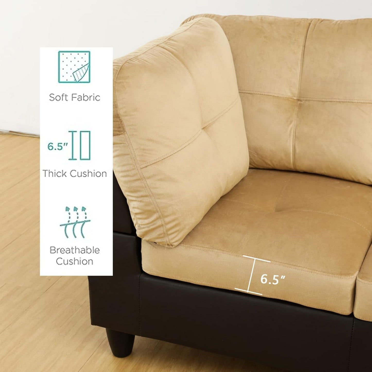2 Pieces Sectional Sofa Sets, L-Shape Sofa Microfiber Couch Living Room Sofa Set with Chaise Using for Living Room Furniture(A-Beige, Right Hand Facing)