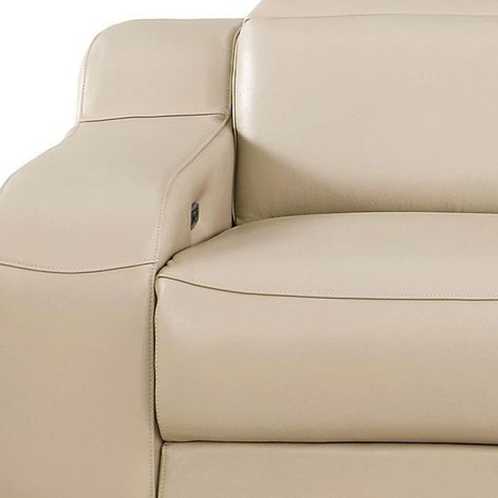 103" Beige Italian Leather Reclining USB Sofa