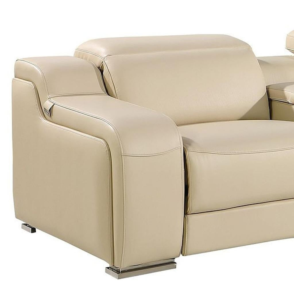 169" Beige Italian Leather Reclining USB Sofa