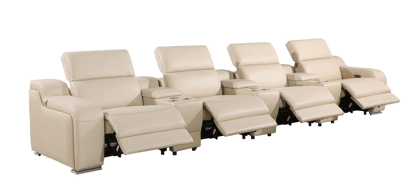169" Beige Italian Leather Reclining USB Sofa