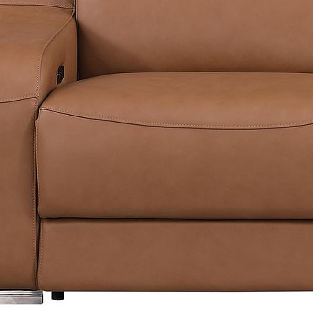 103" Chestnut Italian Leather Reclining USB Sofa