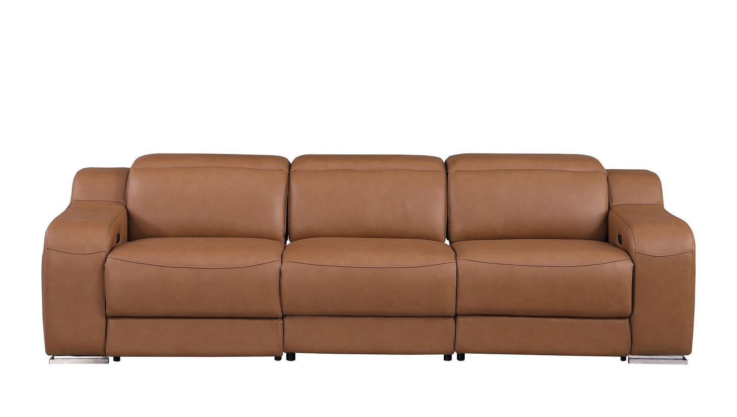 103" Chestnut Italian Leather Reclining USB Sofa