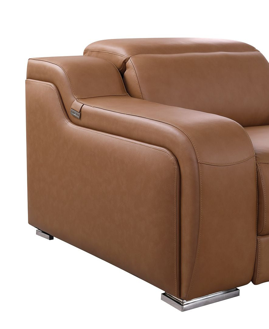 103" Chestnut Italian Leather Reclining USB Sofa