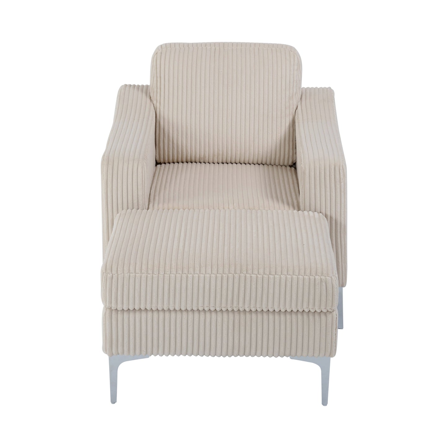 Convertible Sectional Corduroy Sofa with Storage Ottoman,Modular Sectional Sofa,Beige