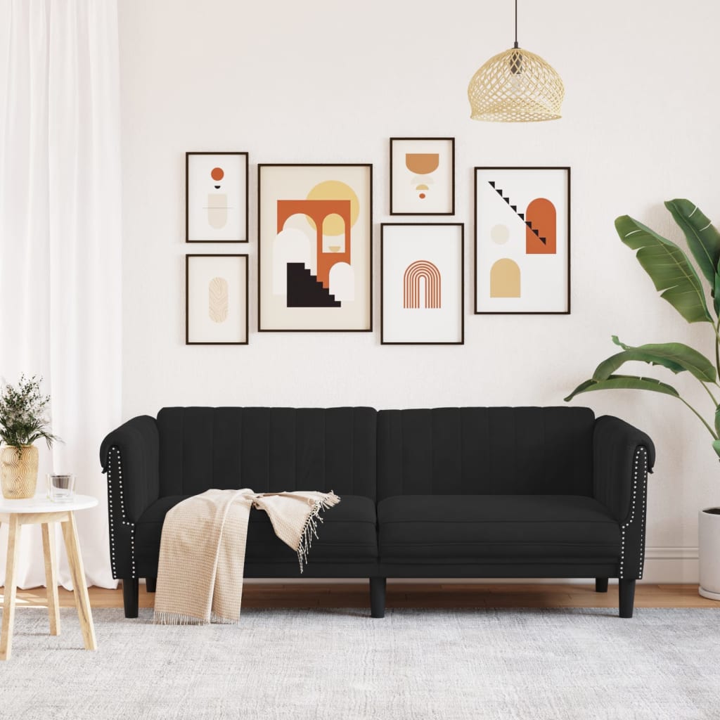 vidaXL Sofa 3-Seater Black Velvet