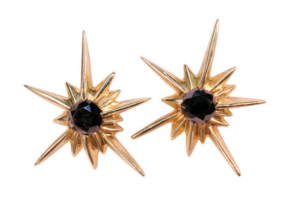 Star Earrings-Solid Stars-14K with black diamonds or semi-precious-1