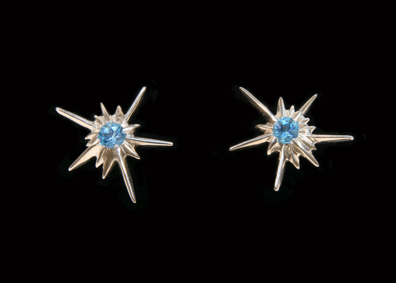 Star Earrings-Solid Stars-14K with black diamonds or semi-precious-5