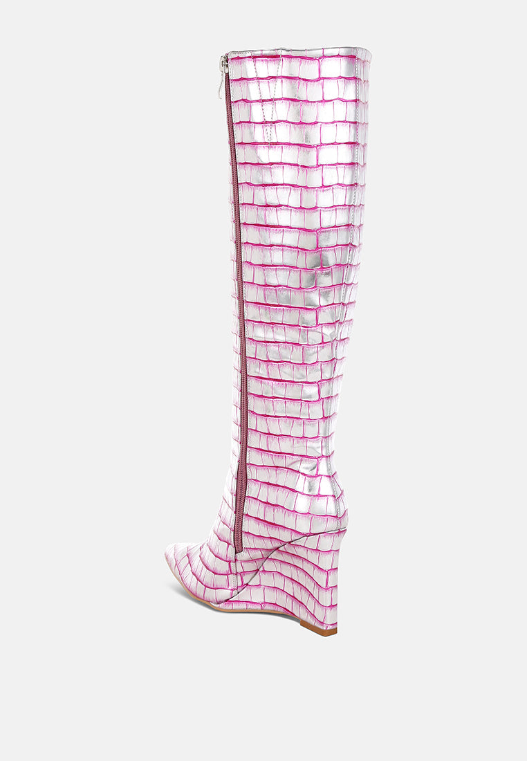 Bass Head Croco Metallic Long Boots