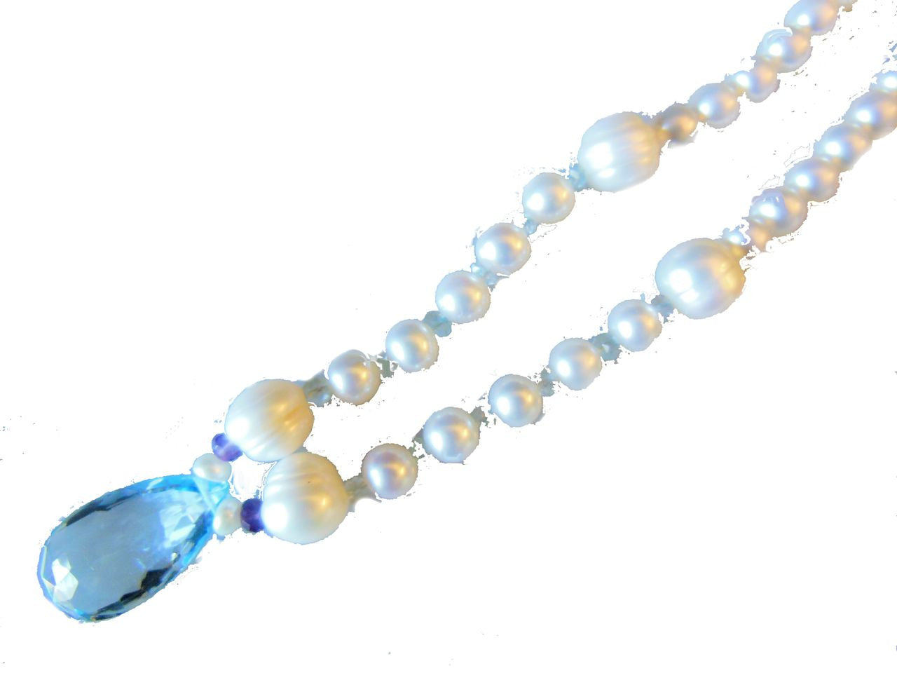 Sky Blue Topaz Briolette on Chinese Freshwater Pearl Necklace-2