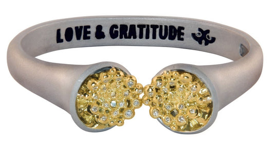 Bowl of Overflowing Diamonds Bracelet. Sterling cuff with 18K gold dots of diamonds