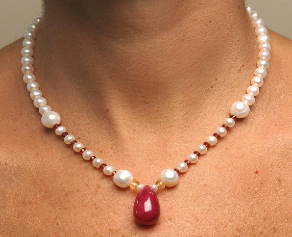 Sky Blue Topaz Briolette on Chinese Freshwater Pearl Necklace-8