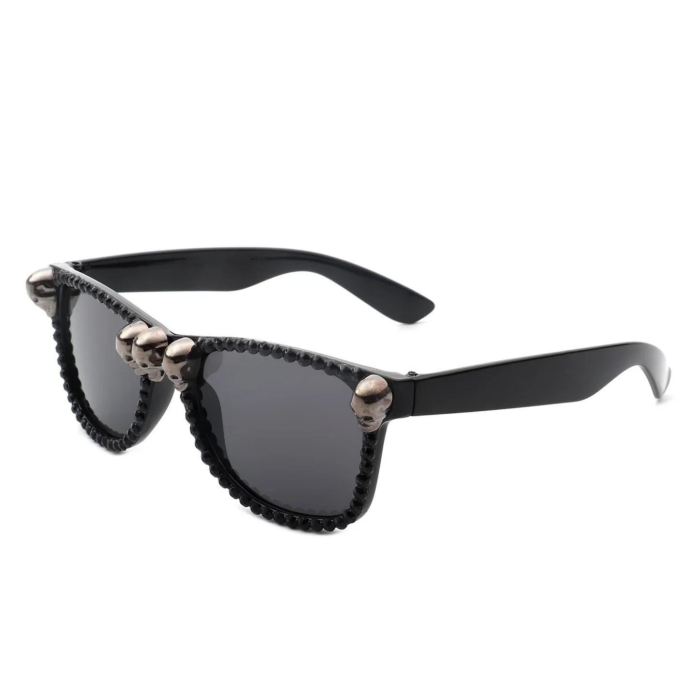 Myralis - Classic Horn Rim Rhinestone Gothic Skull Square Sunglasses-5