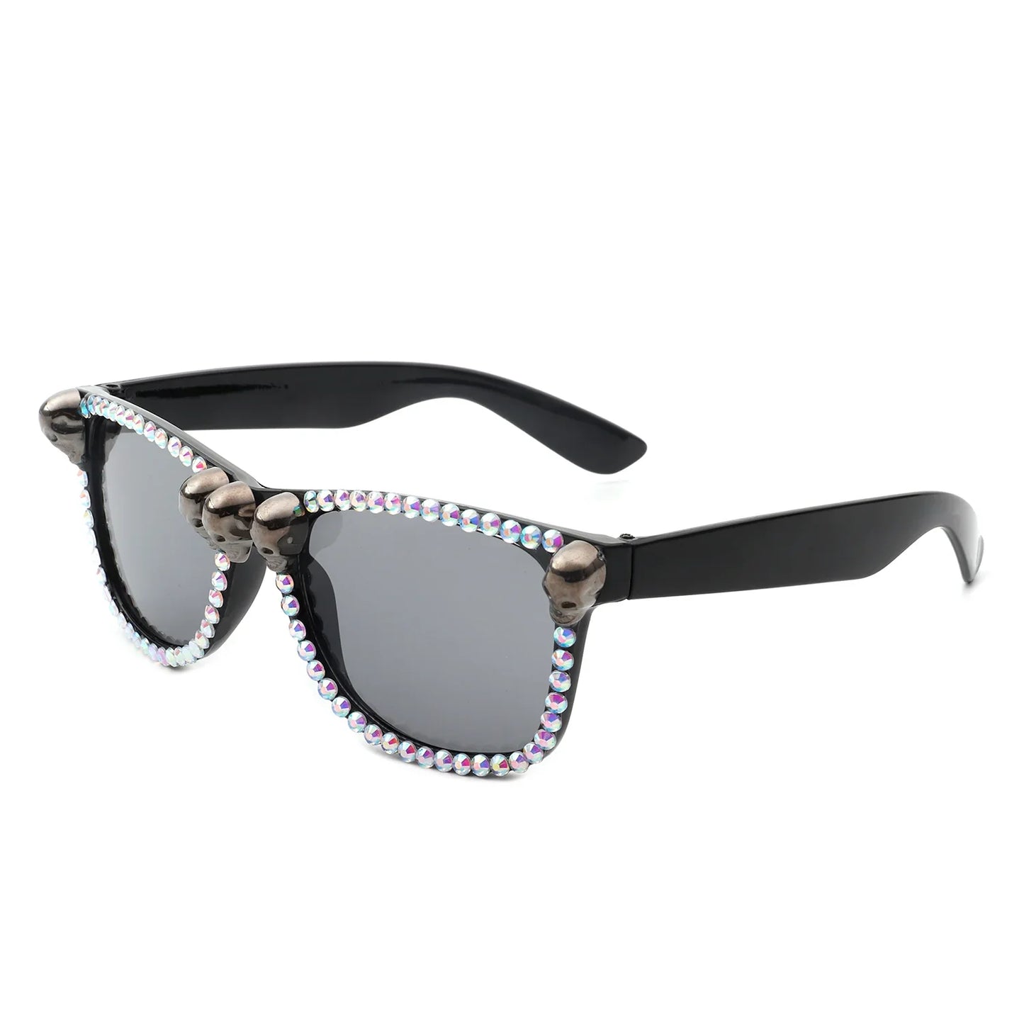 Myralis - Classic Horn Rim Rhinestone Gothic Skull Square Sunglasses-6
