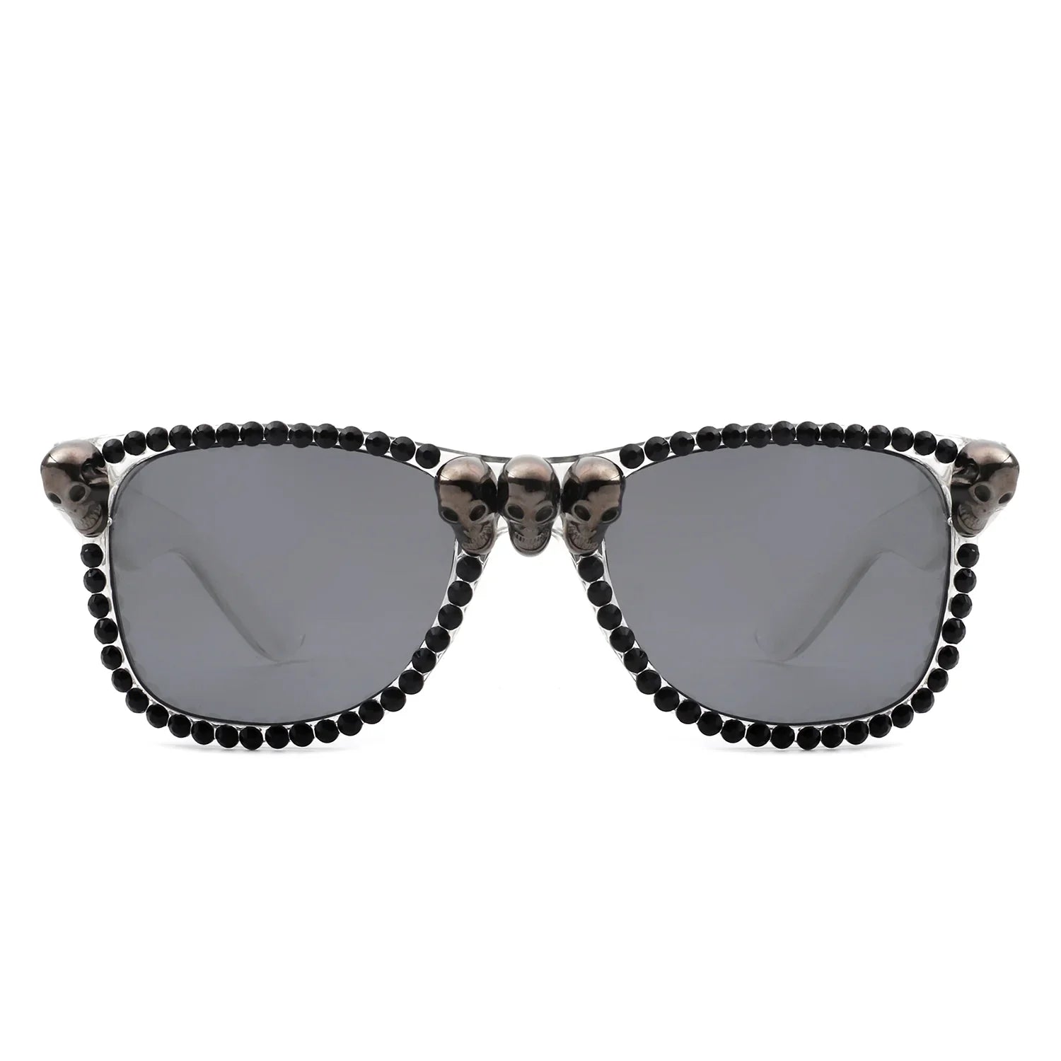 Myralis - Classic Horn Rim Rhinestone Gothic Skull Square Sunglasses-4