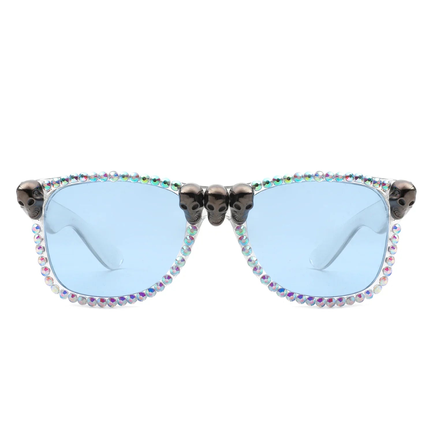 Myralis - Classic Horn Rim Rhinestone Gothic Skull Square Sunglasses-2