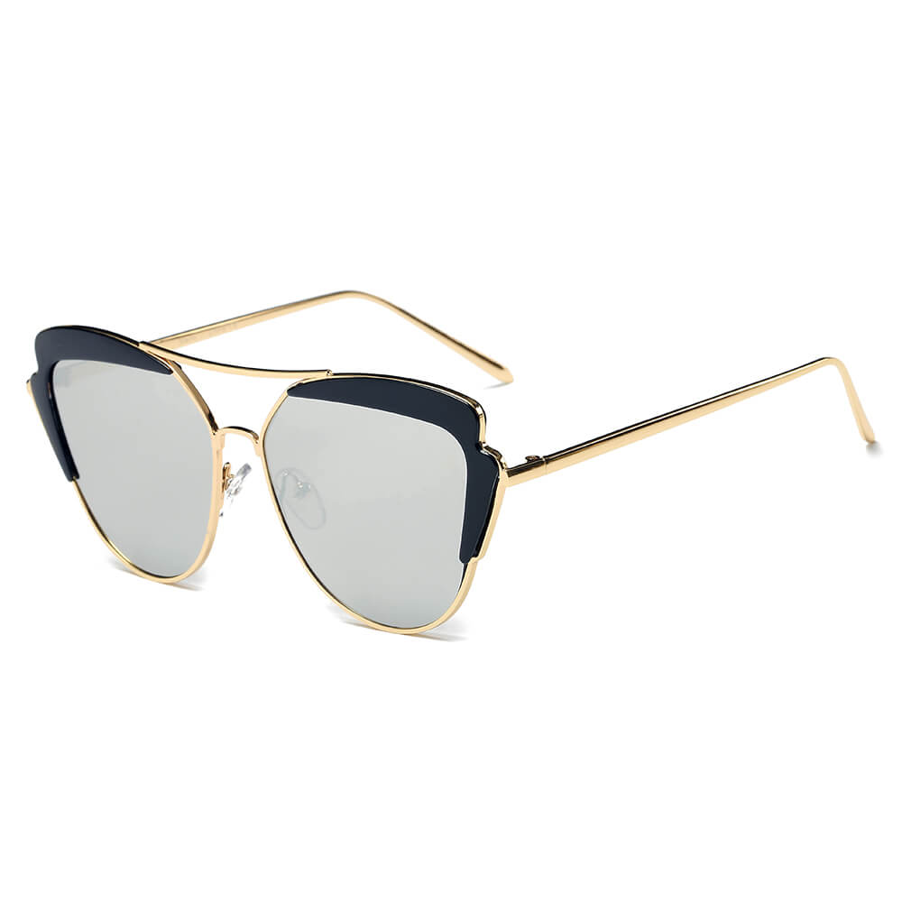 Galveston - Women's Brow Bar Mirrored Lens Eye Sunglasses