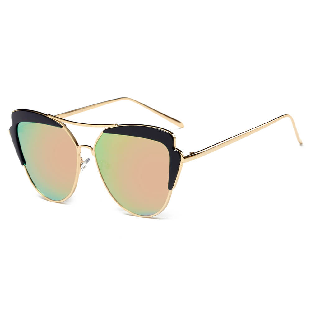 Galveston - Women's Brow Bar Mirrored Lens Eye Sunglasses
