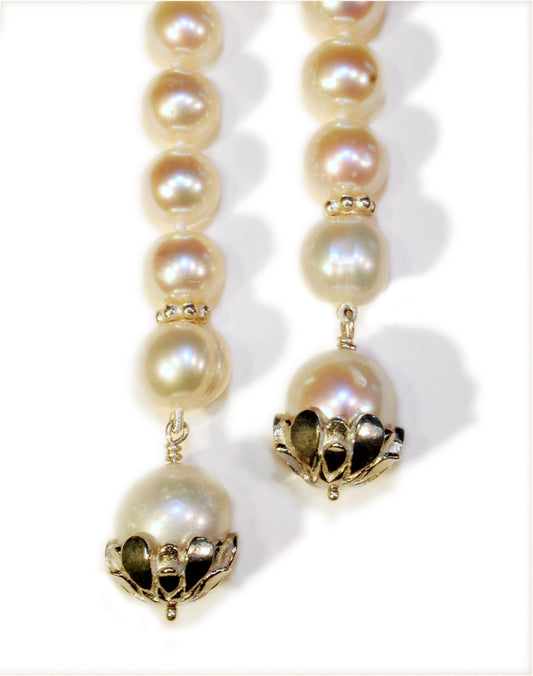 Pearl Lariat-Flower tips in sterling silver or gold plate-0