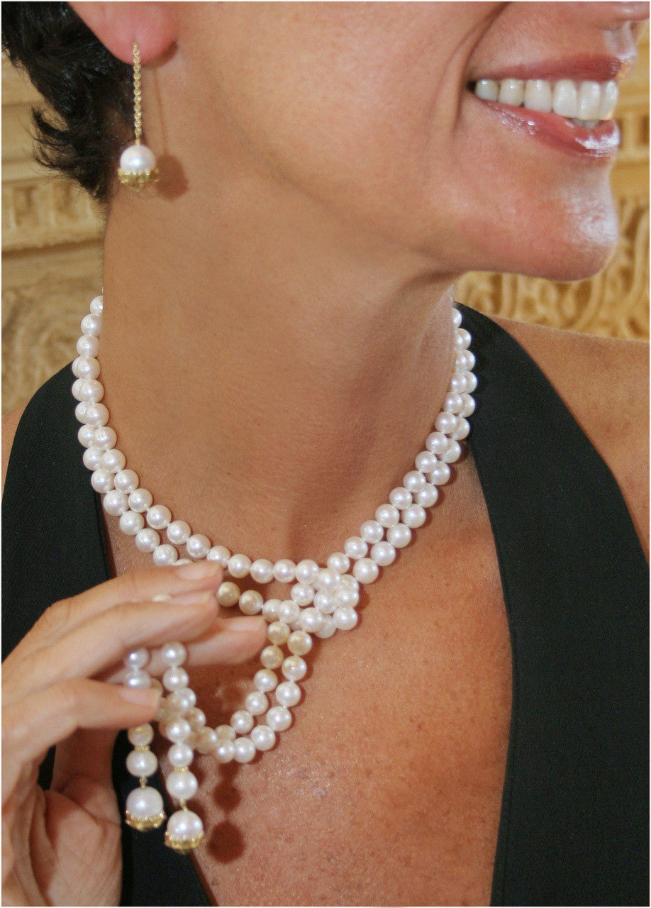 Pearl Lariat-Flower tips in sterling silver or gold plate-1