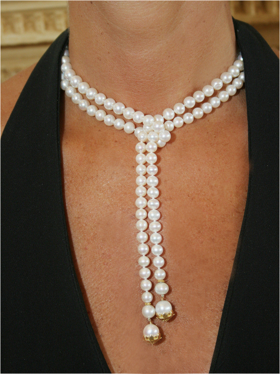 Pearl Lariat-Flower tips in sterling silver or gold plate-3