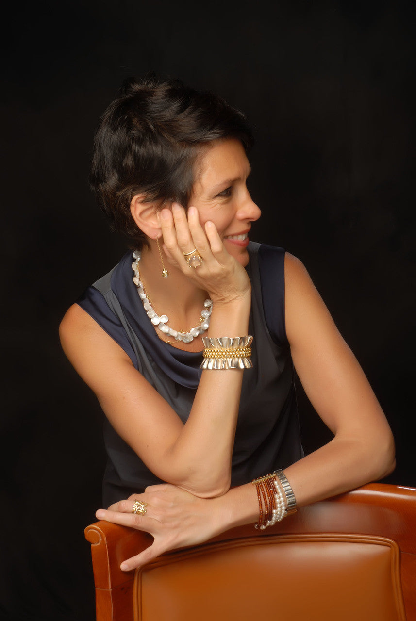 Ruffle Earring Jackets (2 sets) with 3 pearl stud earrings. Sterling Silver and 18K gold plate.