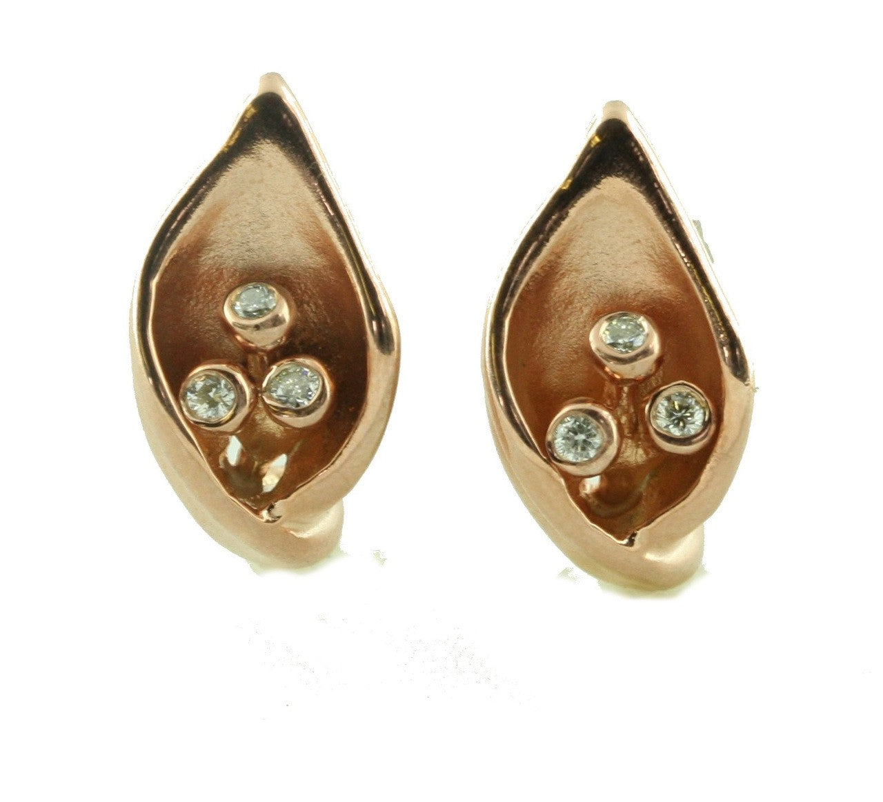 Calla Lily Earrings- 14K Gold with Diamond Centers