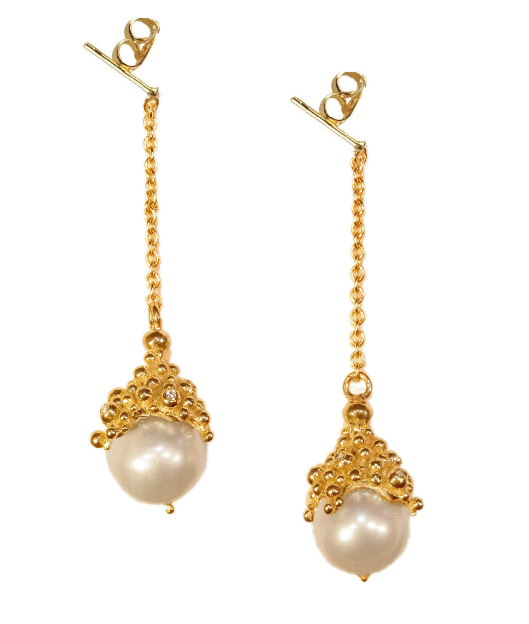 Dot Cap Pearl Drop Earrings- 18K Gold-8