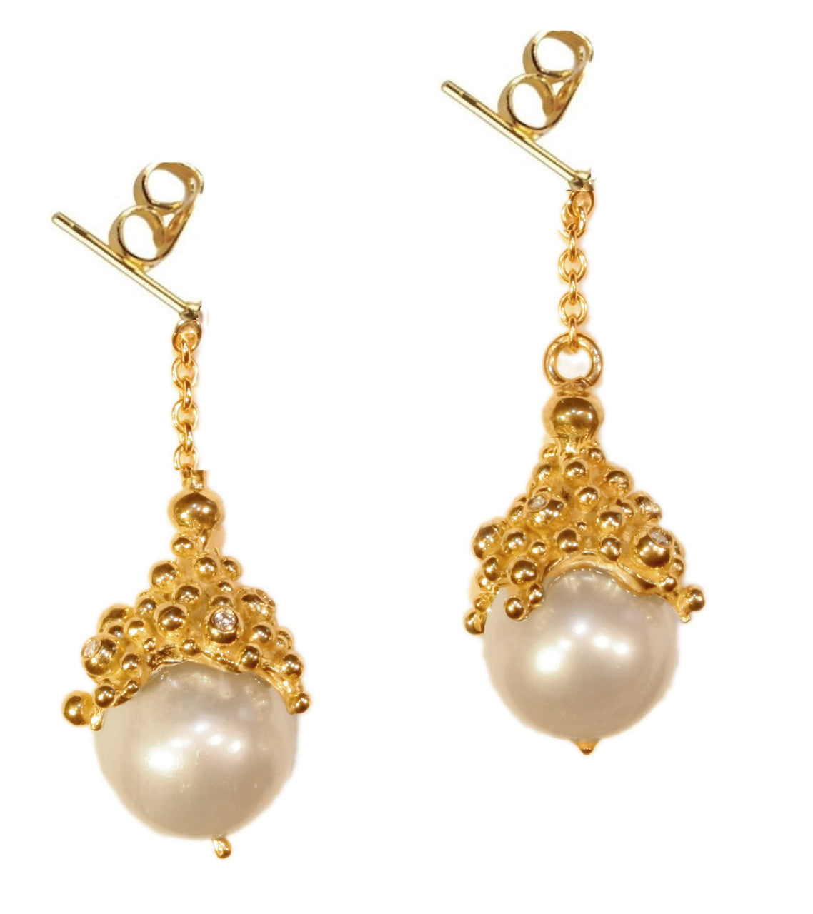 Dot Cap Pearl Drop Earrings- 18K Gold-0
