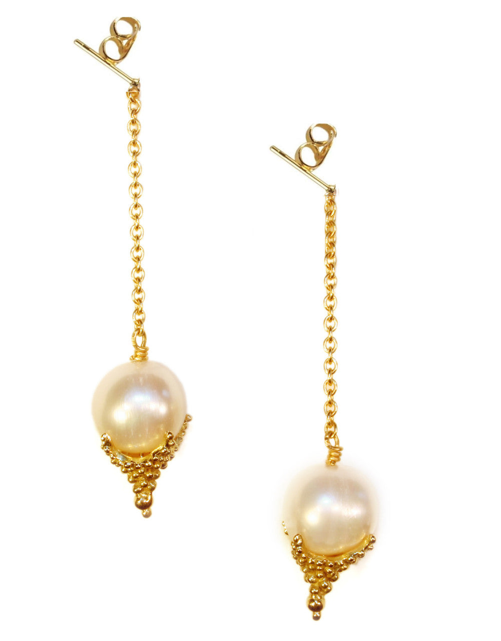Dot Cap Pearl Drop Earrings- 18K Gold-7