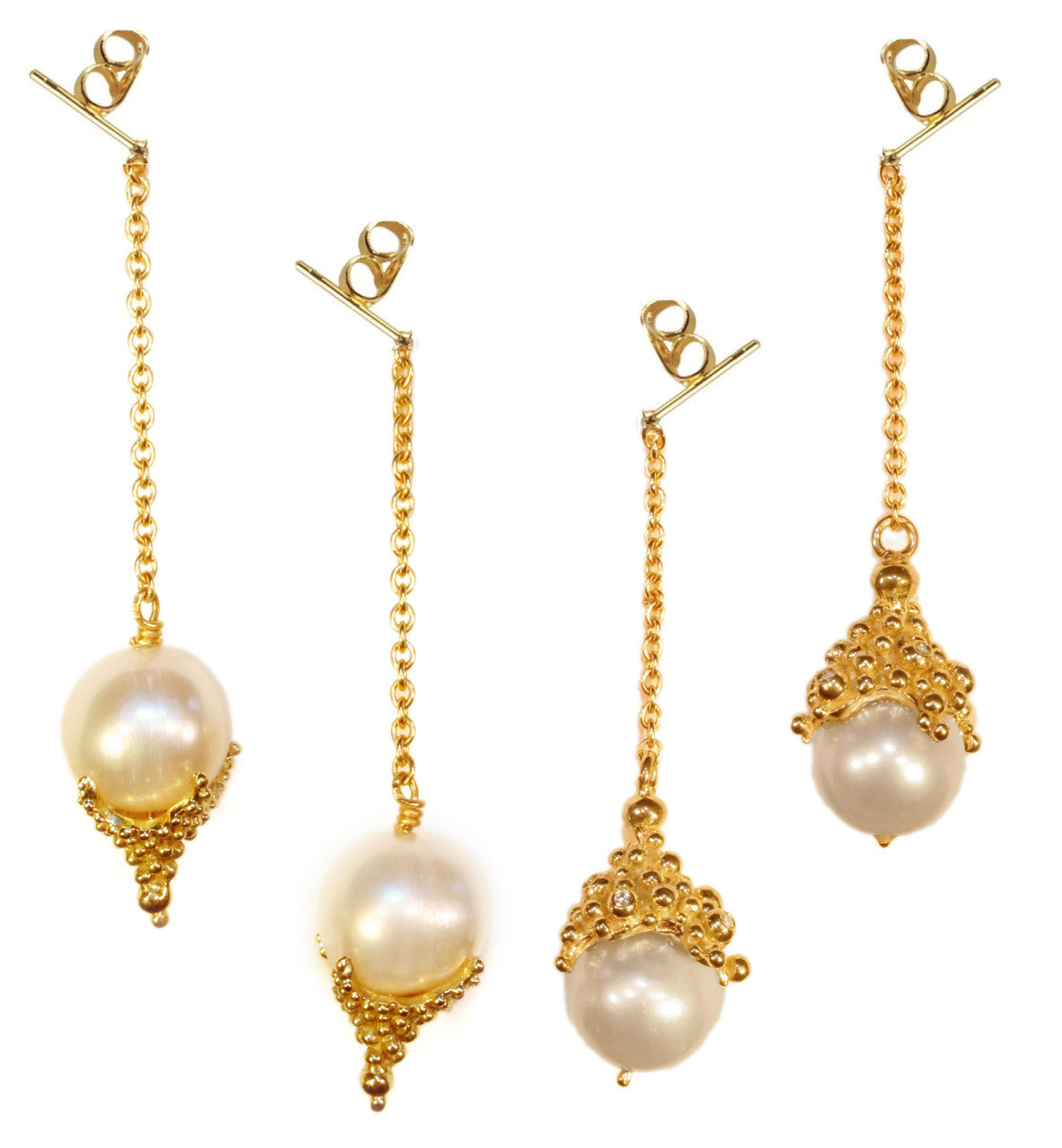 Dot Cap Pearl Drop Earrings- 18K Gold-4