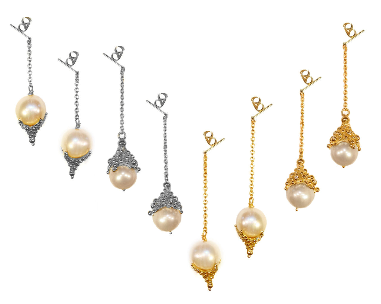 Dot Cap Pearl Drop Earrings- 18K Gold-2