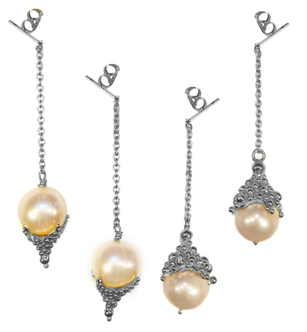 Dot Cap Pearl Drop Earrings- 18K Gold-5