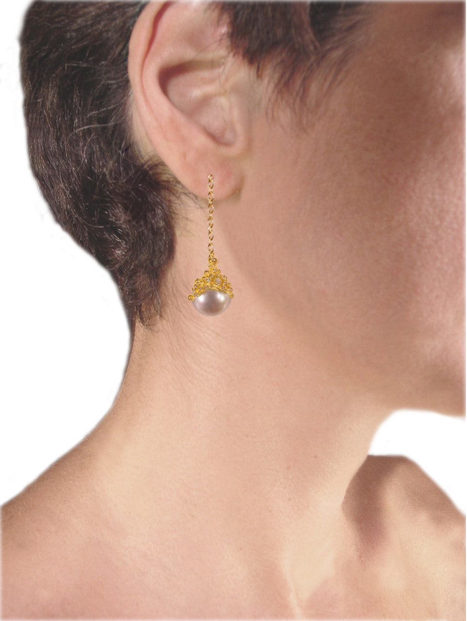 Dot Cap Pearl Drop Earrings- 18K Gold-10