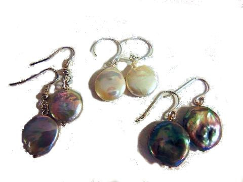 Coin Pearl Drop Earrings-Black with Rainbow Overtones-3