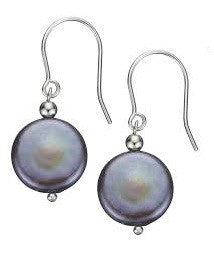 Coin Pearl Drop Earrings-Grey
