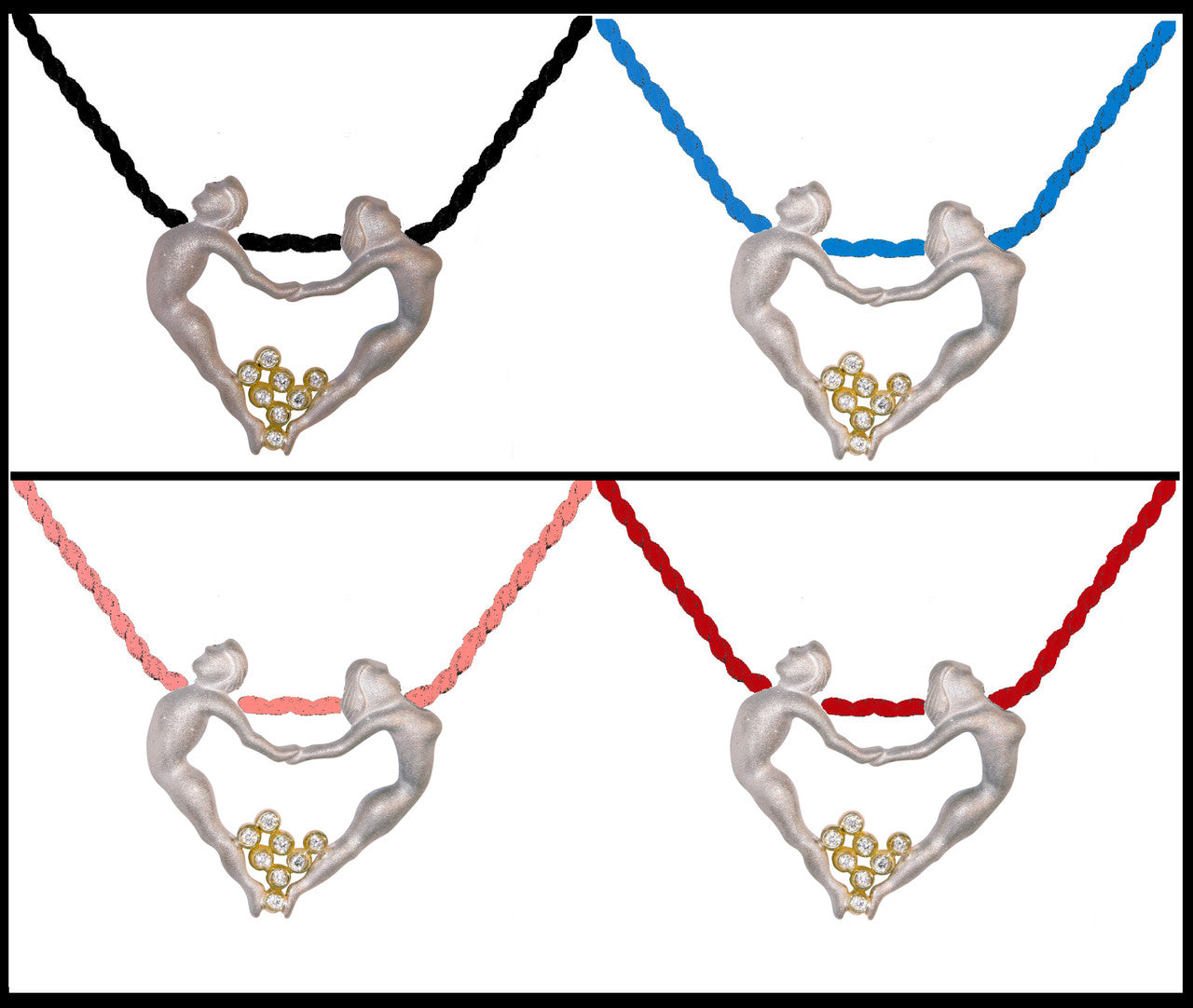 Dancing Couple Heart Necklace: Love is Everywhere. Diamonds in 18K Gold in Sterling Silver Heart-6