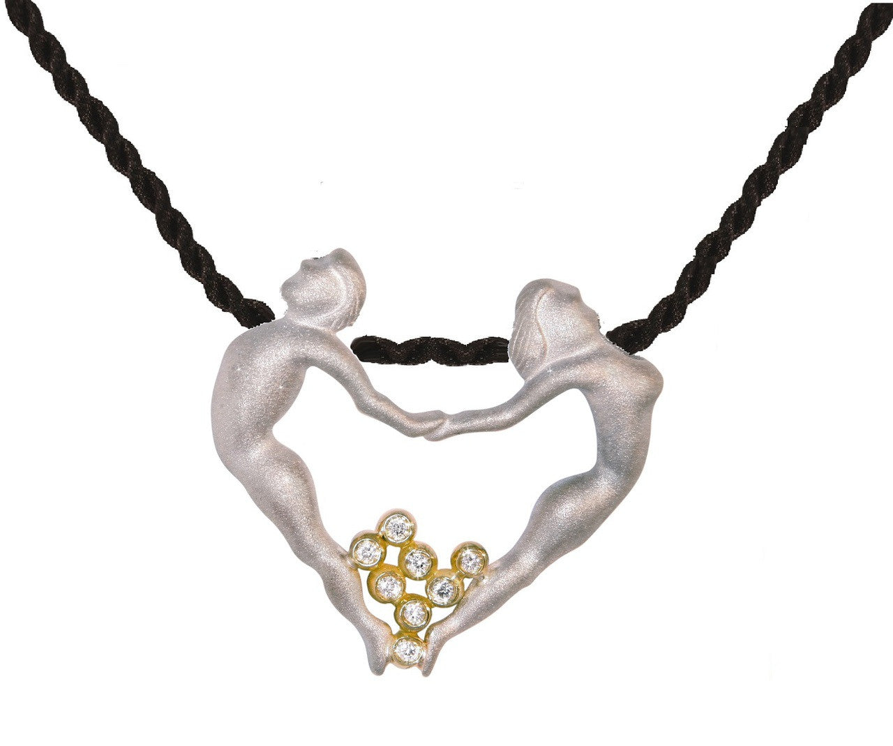 Dancing Couple Heart Necklace: Love is Everywhere. Diamonds in 18K Gold in Sterling Silver Heart-0