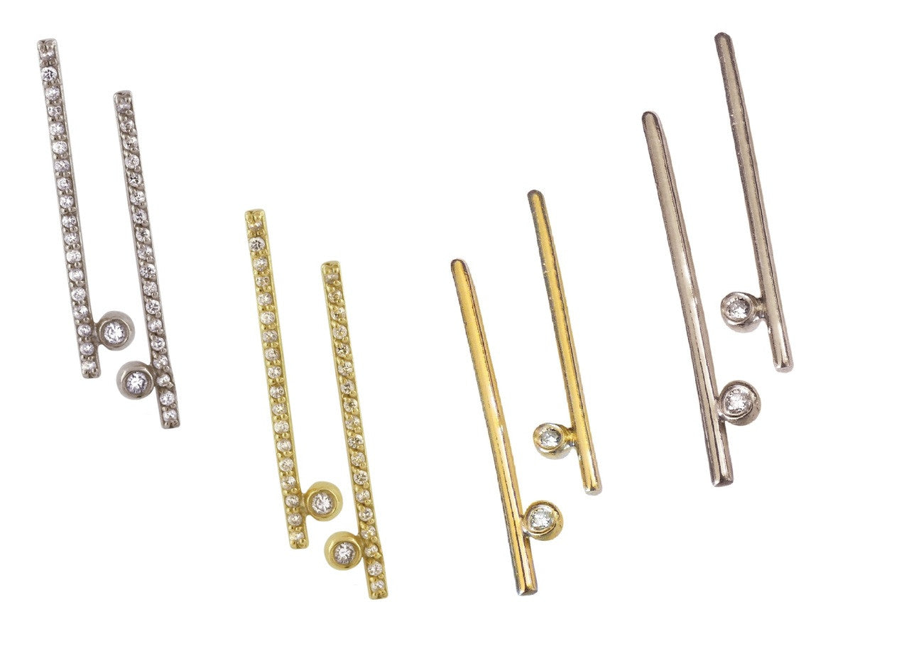 Dot & Line- 14K gold earrings with one diamond dot, and inspirational messages-2