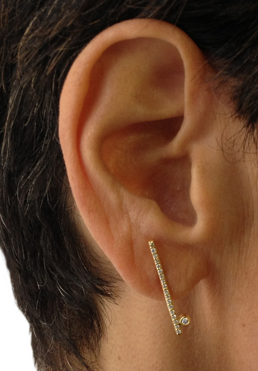 Dot & Line- 14K gold earrings with one diamond dot, and inspirational messages-4