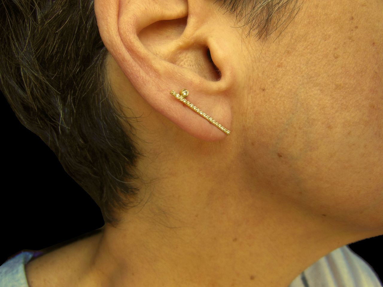 Dot & Line- 14K gold earrings with one diamond dot, and inspirational messages-10