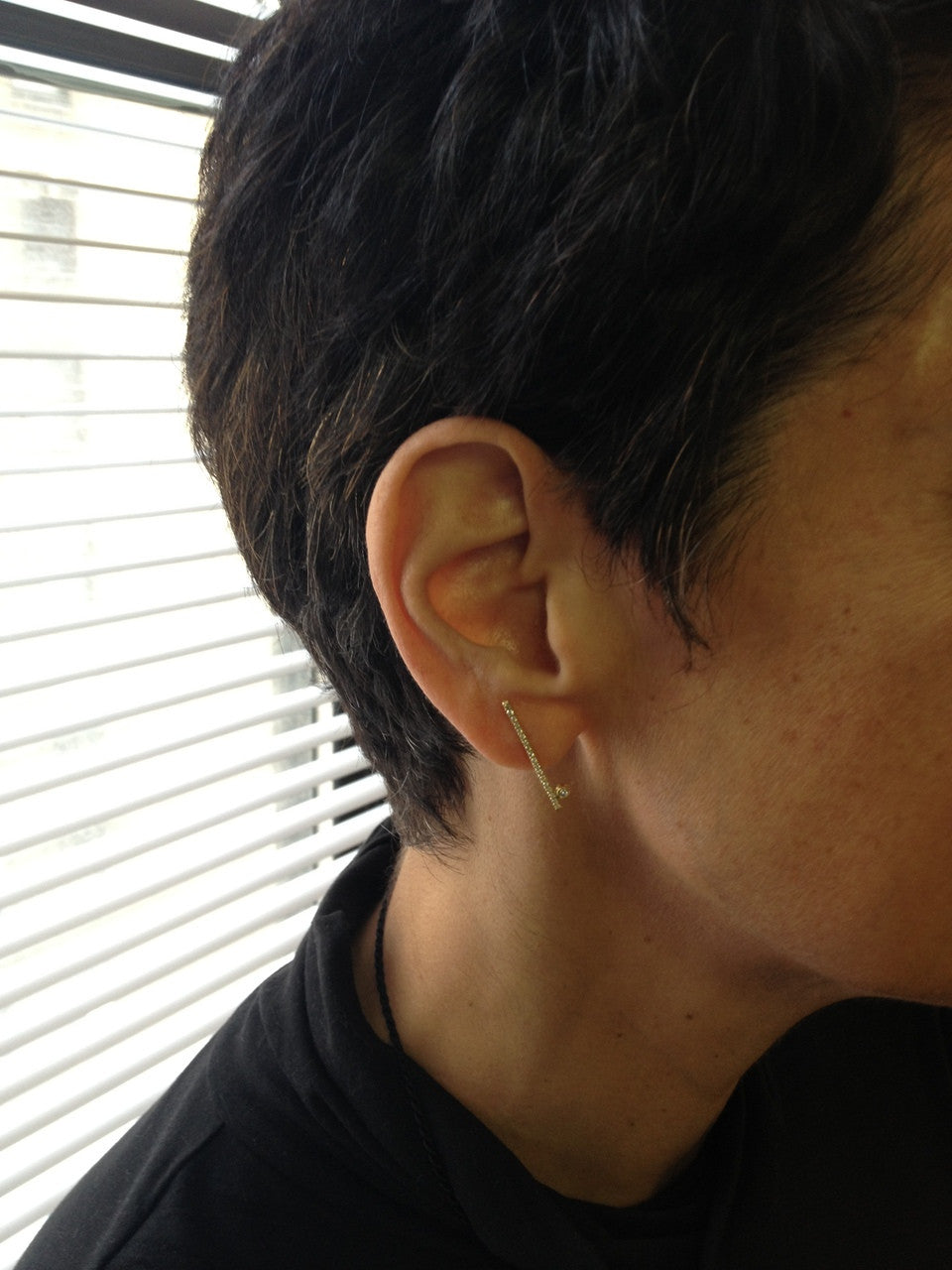 Dot & Line- 14K gold earrings with one diamond dot, and inspirational messages-7