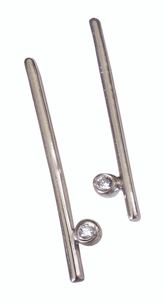 Dot & Line- 14K gold earrings with one diamond dot, and inspirational messages-8