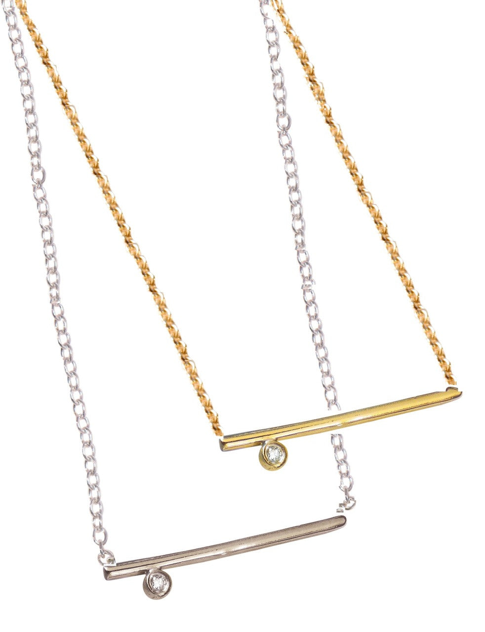 Dot & Line- 14K gold earrings with one diamond dot, and inspirational messages-13