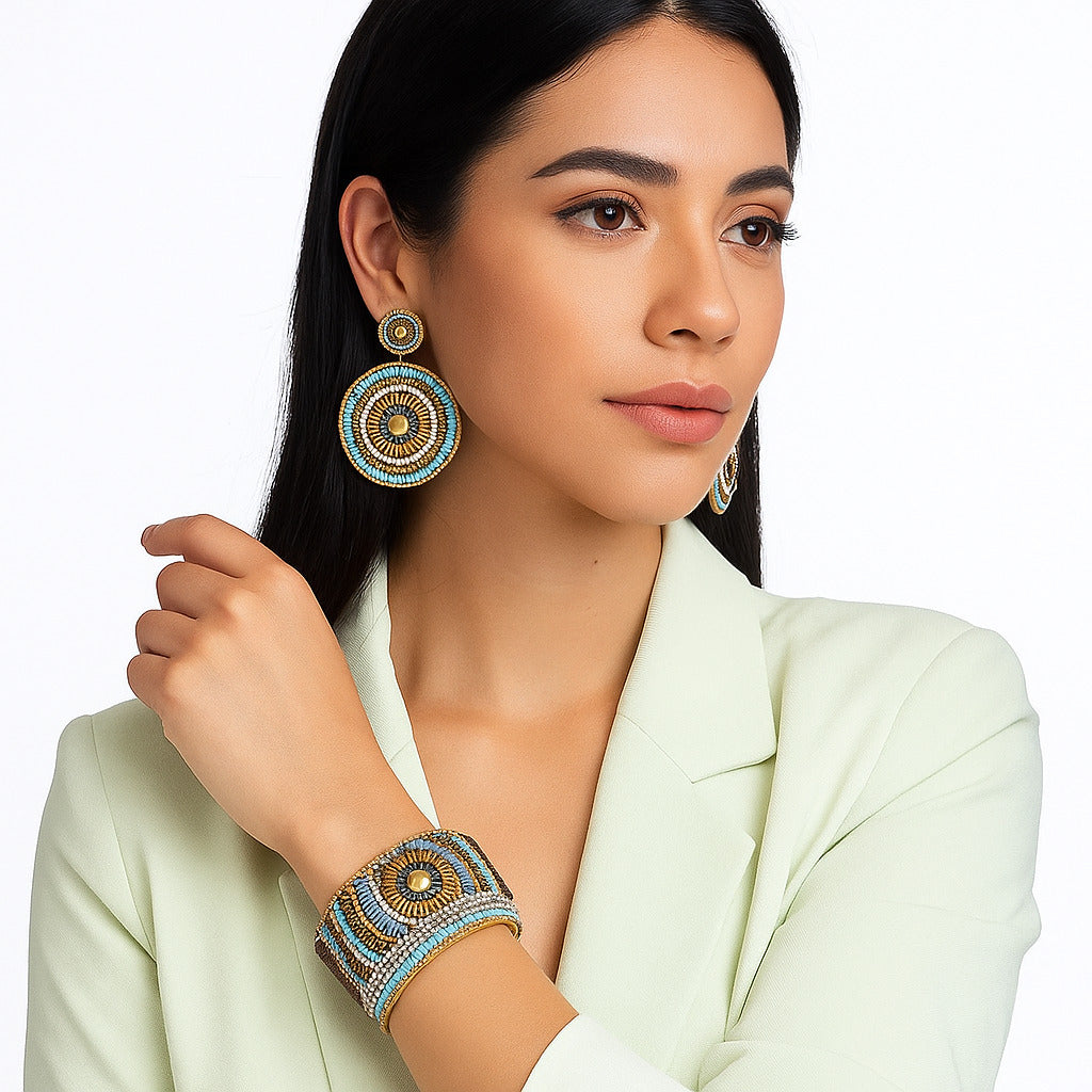 Colorful Bohemian Boho Seed Bead Loom Bracelet, Ethnic Large Cuff Bracelets For Women FBR1010