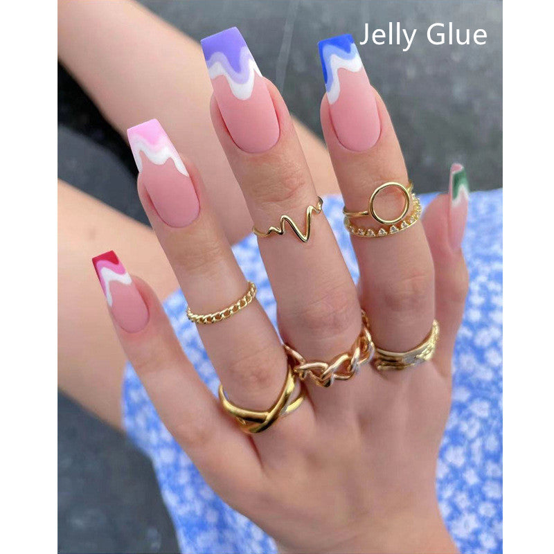 Fake Nails Multicolored Wave Pattern Nail Art